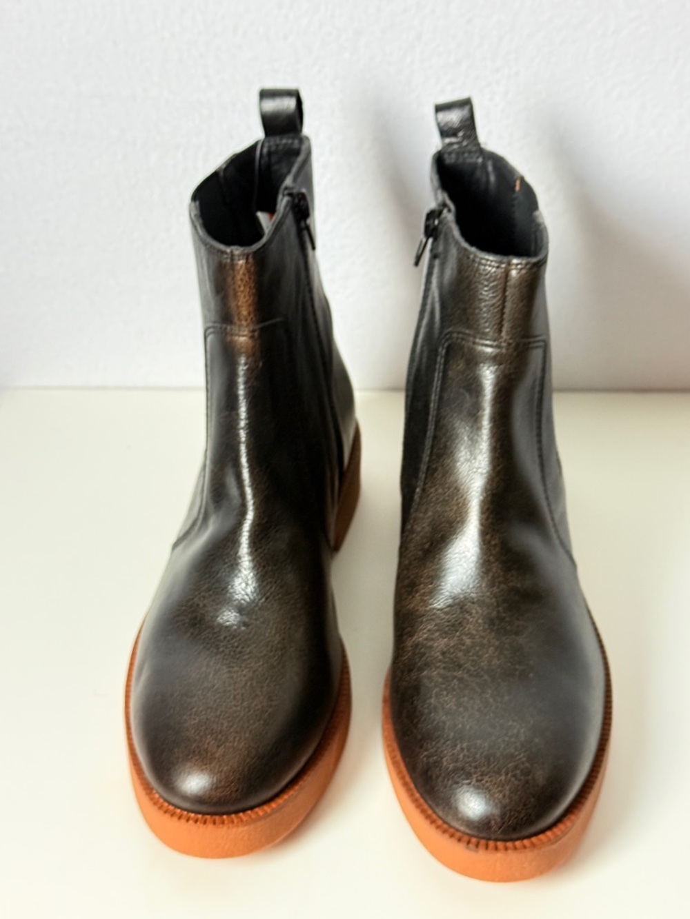 Lucky Brand Black Leather Ankle Boots with Brown Soles